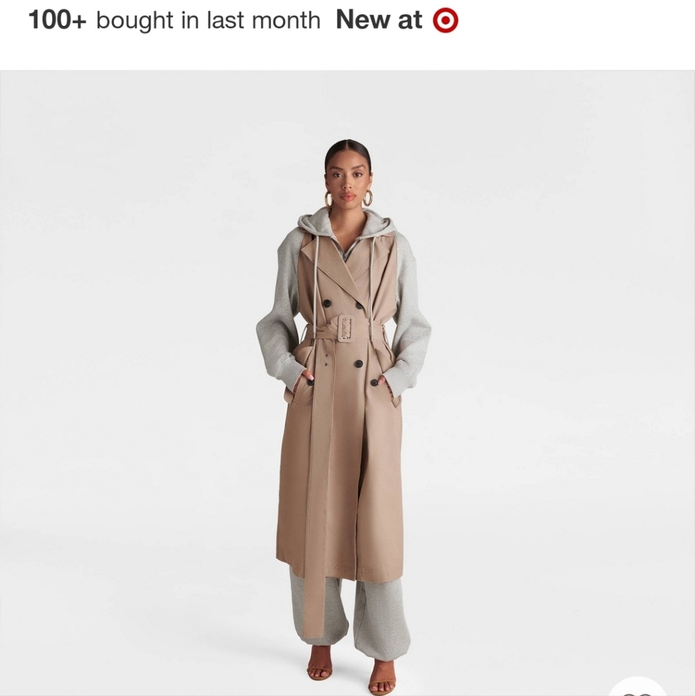 Kbb By Kahlana Chic Tan and Gray Hooded Trench Coat